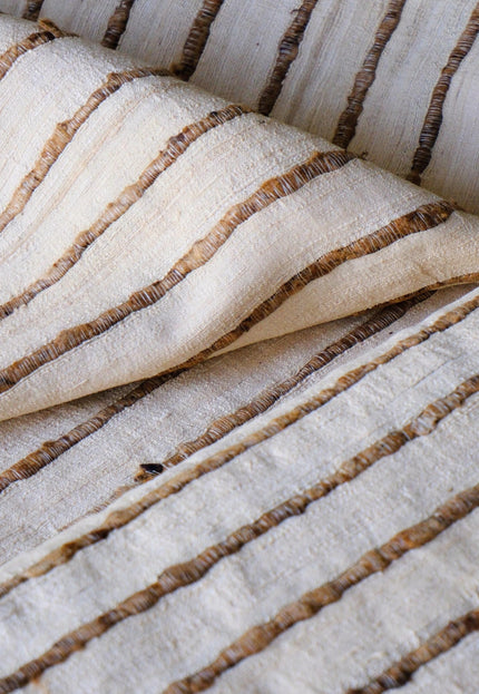 Undyed Bronze Tussar Silk Noil Striped Fabric | 280 GSM | 44” Wide