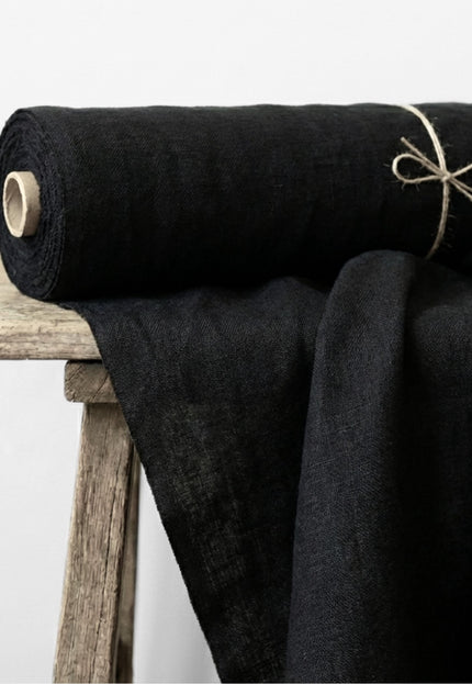 Black Pure Linen Fabric, 58 inches wide, 238 GSM, 25s lea - By the Yard