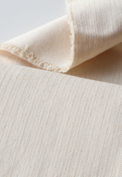 Cotton + Linen Blend Greige Herringbone Fabric | 240 GSM | 54” inches Wide