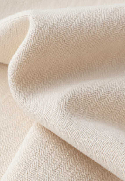 Cotton + Linen Blend Greige Herringbone Fabric | 240 GSM | 54” inches Wide