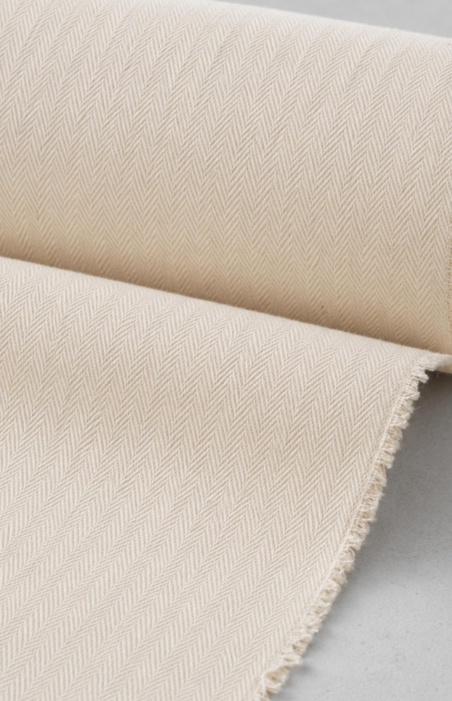 Cotton + Linen Blend Greige Herringbone Fabric | 240 GSM | 54” inches Wide