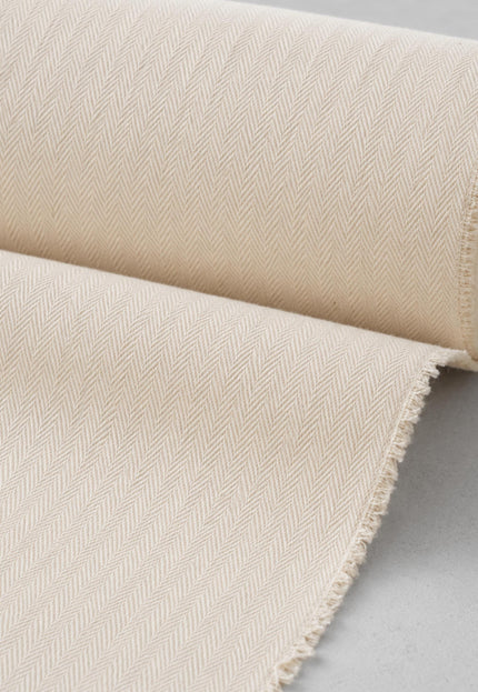 Cotton + Linen Blend Greige Herringbone Fabric | 240 GSM | 54” inches Wide