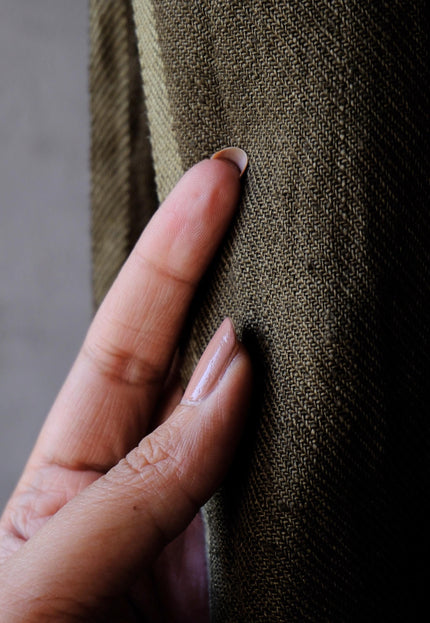Military Green & Indigo Merino Wool - Linen Fabric | 54” Wide | 220 GSM