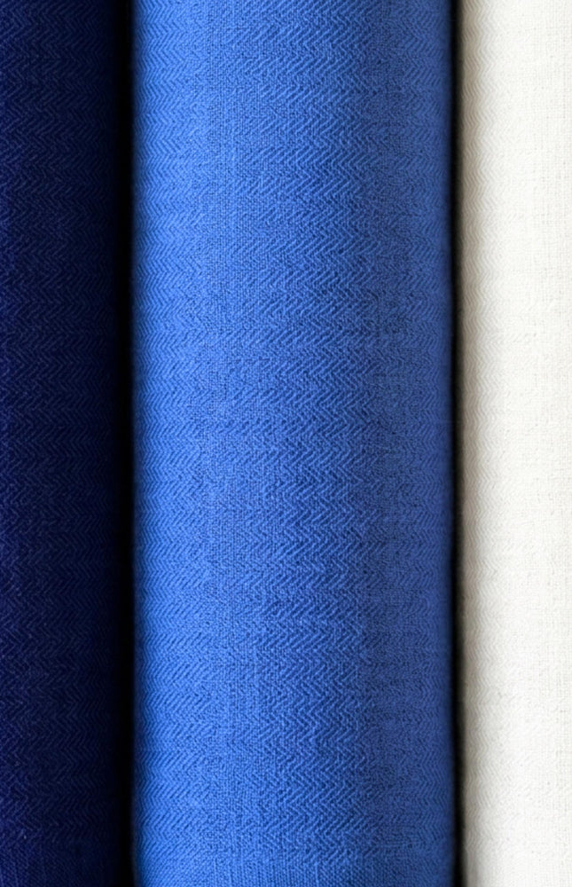 Indigo Hemp Herringbone Fabric with Black Selvedge | 54" wide | 240 GSM