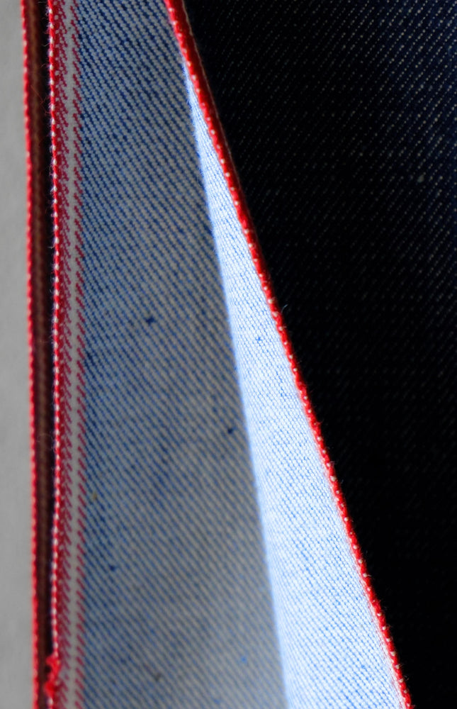 Handwoven Indigo Cotton Denim Fabric, Lightweight (210 GSM) Twill with 2 Red Selvedge