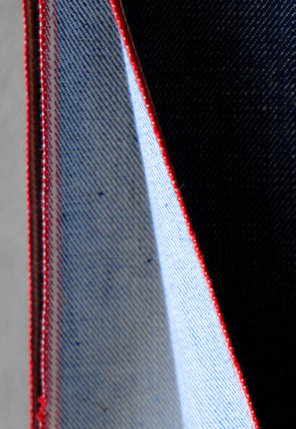 Handwoven Indigo Cotton Denim Fabric, Lightweight (210 GSM) Twill with 2 Red Selvedge