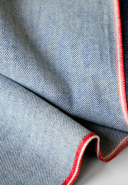 Handwoven Indigo Cotton Denim Fabric, Lightweight (210 GSM) Twill with 2 Red Selvedge