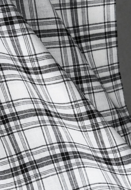 Handwoven Bengal Cotton Tartan | Black & White Checks | 45″ Wide, 170 GSM