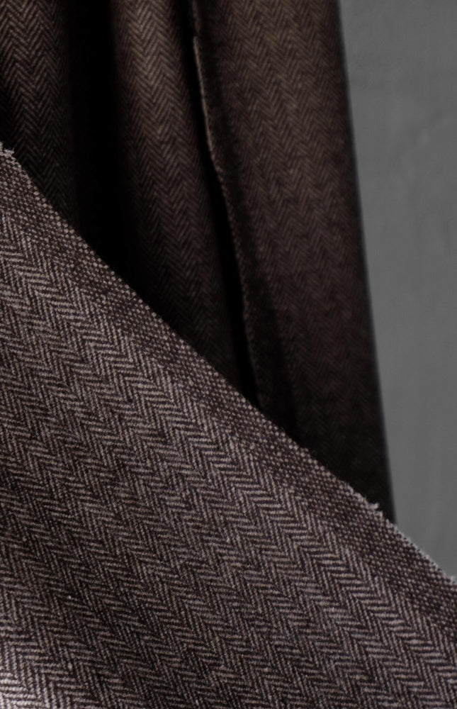 Yak Wool Herringbone Tweed Fabric by the yard: Brown, 58" Wide, 373 GSM