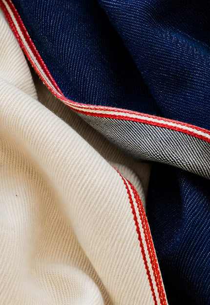 Handwoven Indigo Cotton Denim Fabric, Lightweight (210 GSM) Twill with 2 Red Selvedge