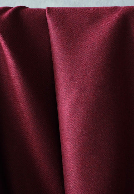 Mulberry Claret Herringbone Wool Tweed Fabric, 58” Wide, 350 GSM