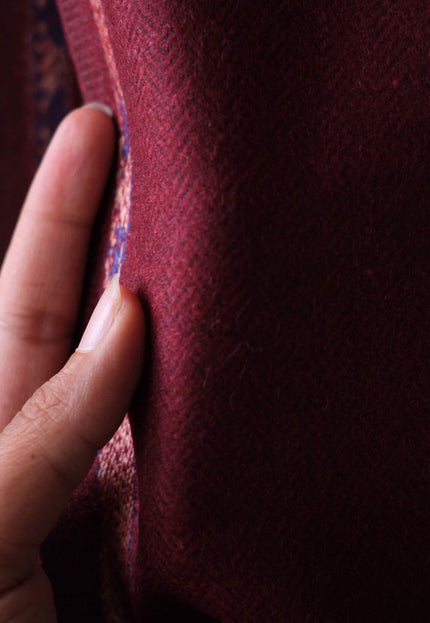 Mulberry Claret Herringbone Wool Tweed Fabric, 58” Wide, 350 GSM