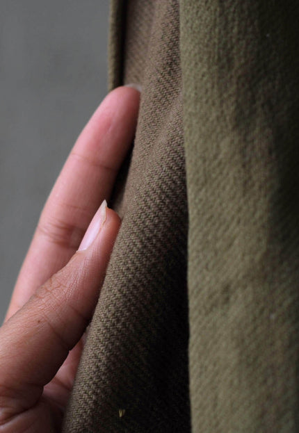 Naturally Dyed Olive Brown Handwoven Cotton Denim Fabric, 44" wide, 210 GSM