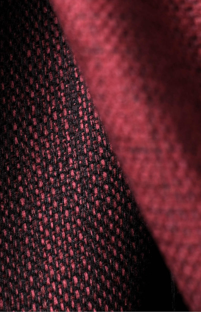 Handwoven Reversible Mulberry Silk Fabric, Black & Garnet Double-Sided Luxury Silk, 45” Wide, 285 GSM