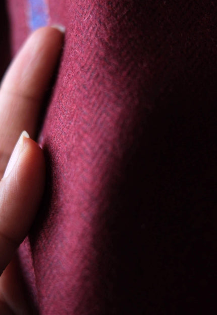 Mulberry Claret Herringbone Wool Tweed Fabric, 58” Wide, 350 GSM