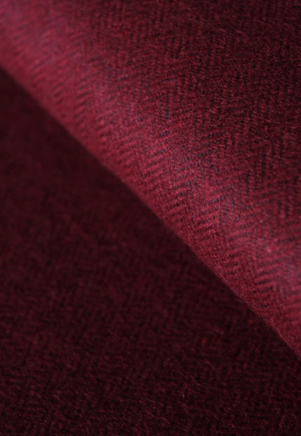 Mulberry Claret Herringbone Wool Tweed Fabric, 58” Wide, 350 GSM