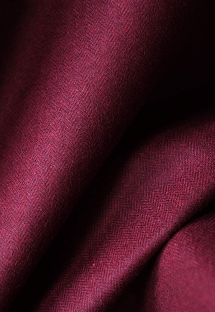 Mulberry Claret Herringbone Wool Tweed Fabric, 58” Wide, 350 GSM