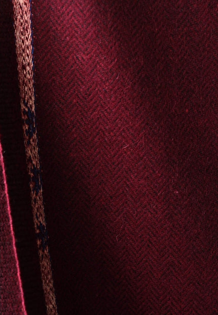 Mulberry Claret Herringbone Wool Tweed Fabric, 58” Wide, 350 GSM