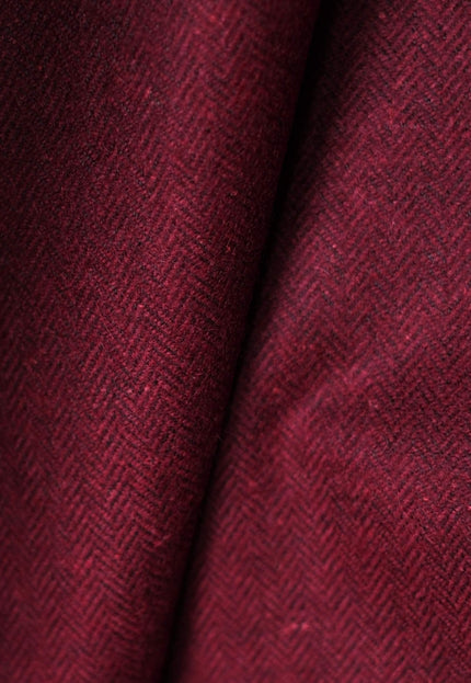 Mulberry Claret Herringbone Wool Tweed Fabric, 58” Wide, 350 GSM