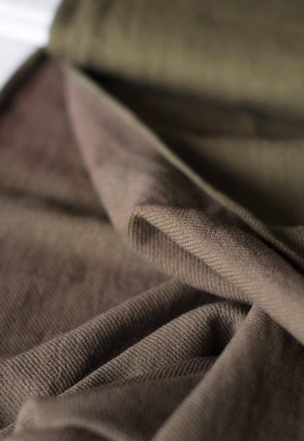 Naturally Dyed Olive Brown Handwoven Cotton Denim Fabric, 44" wide, 210 GSM