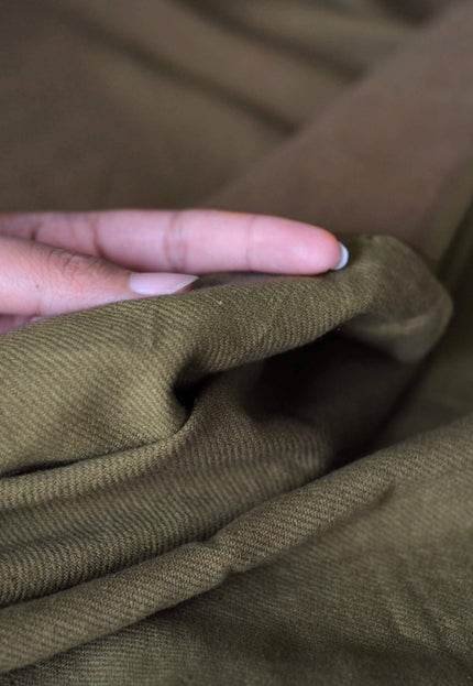 Naturally Dyed Olive Brown Handwoven Cotton Denim Fabric, 44" wide, 210 GSM