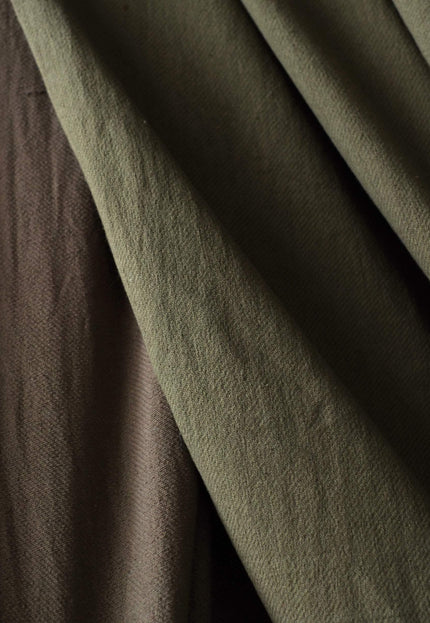 Naturally Dyed Olive Brown Handwoven Cotton Denim Fabric, 44" wide, 210 GSM