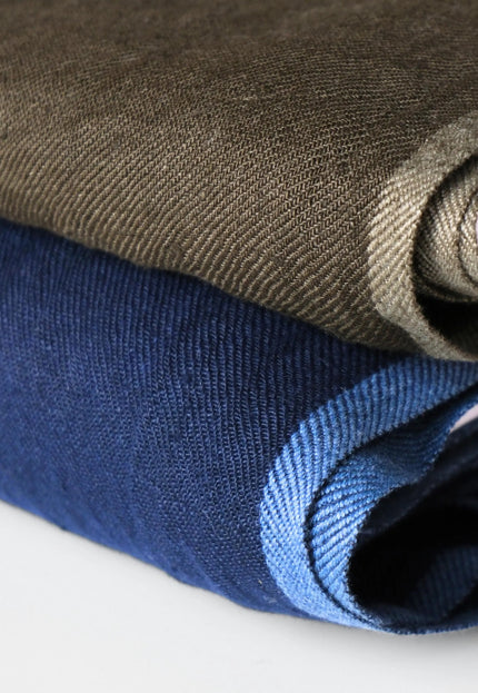 Military Green & Indigo Merino Wool - Linen Fabric | 54” Wide | 220 GSM